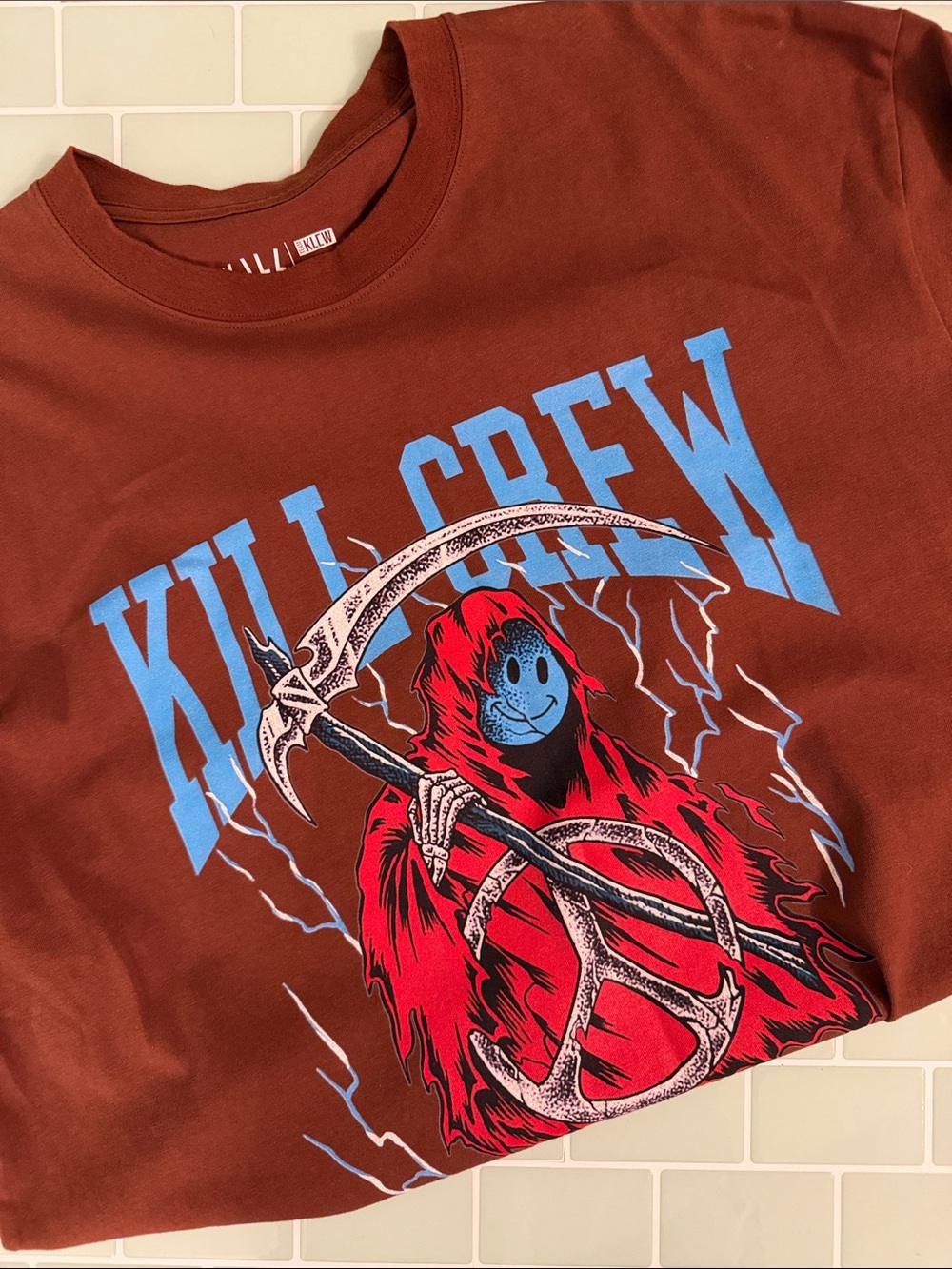 Kill Crew Porrada Series, 1-Ton Tee with Blue Logo & Skill & Scythe Graphic